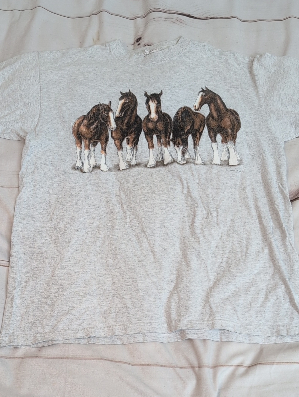 Vintage Prints Of Tails Clydesdales Horses All Over Anvil T Shirt size Large